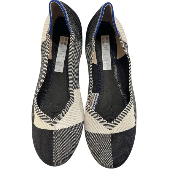 Rothy's Captoe Buffalo Plaid Slip On Flats Size 10 Black White Casual Retired - Image 2