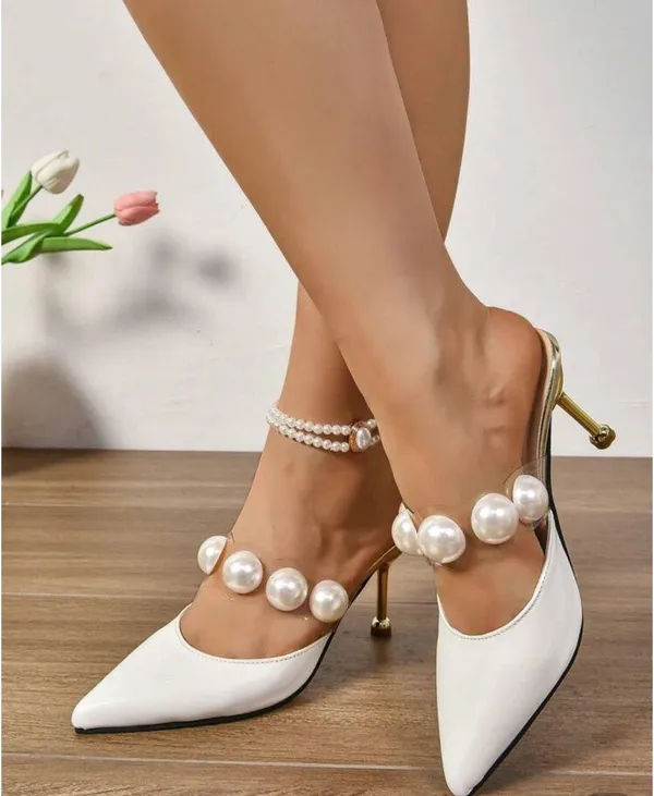 Pearl Heels White Size 7.5 - Image 2