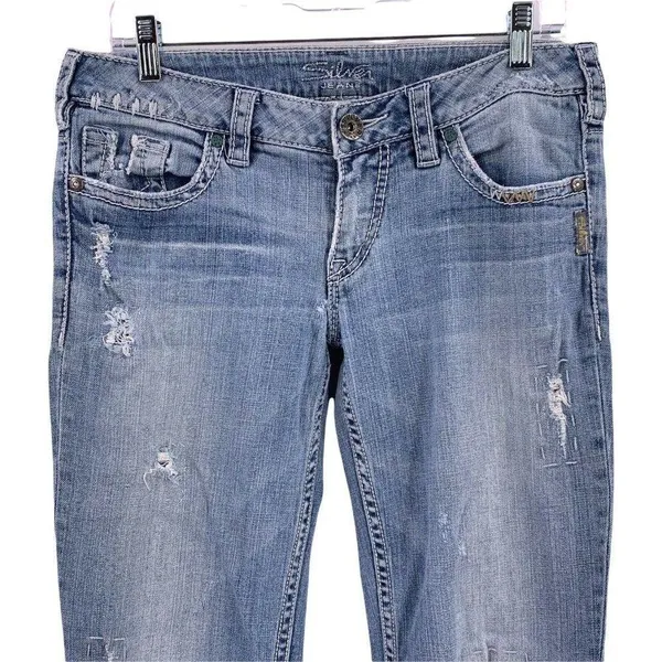Silver Jeans AIKO Light Wash Distressed Straight Leg Jeans Size 29 - Image 2