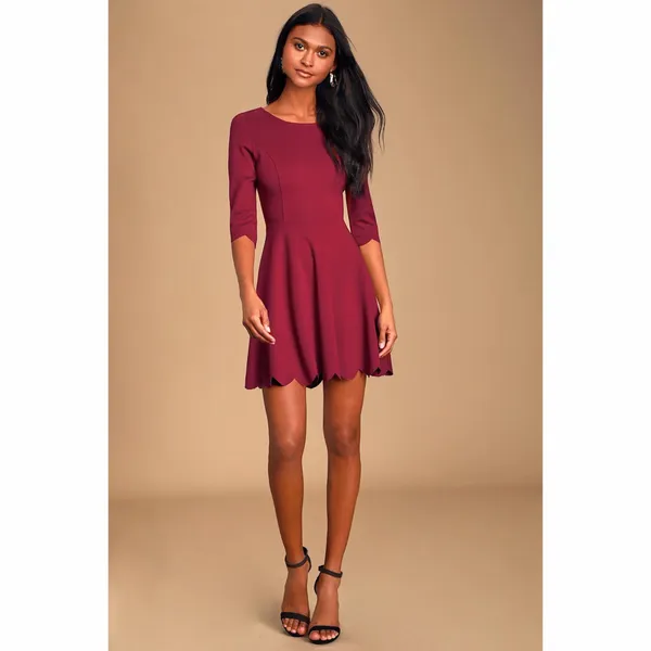 Lulus Cumulonimbus Clouds Burgundy Skater Dress Medium - Image 8