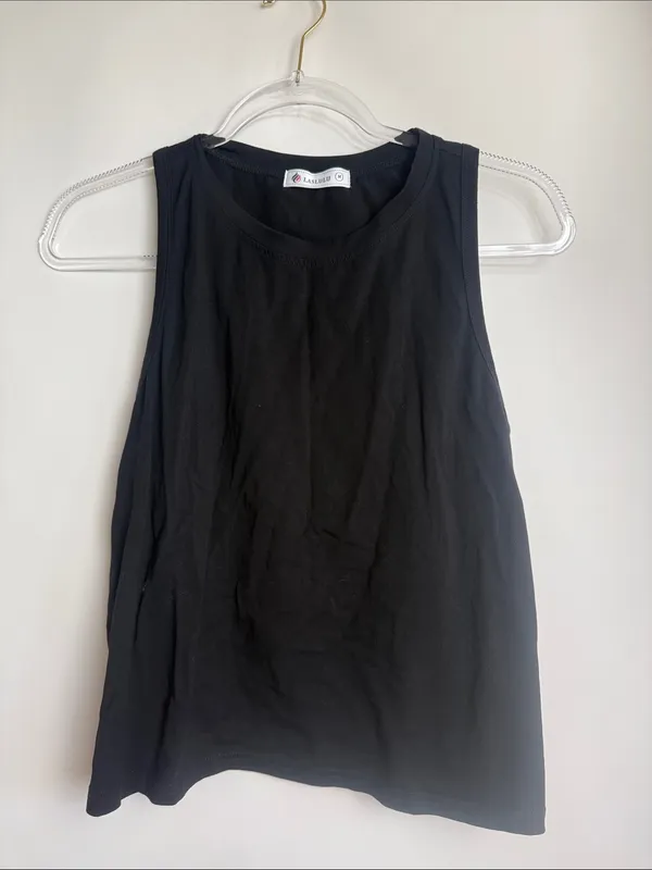Laslulu Black Crop Tops Sleeveless Workout Tank Top Racerback Cropped Flowy M - Image 3