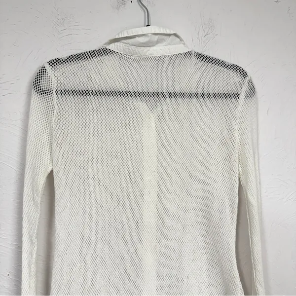 Free People White Crochet Long Sleeve Blouse Womens S Festival Boho Sheer Beachy - Image 6