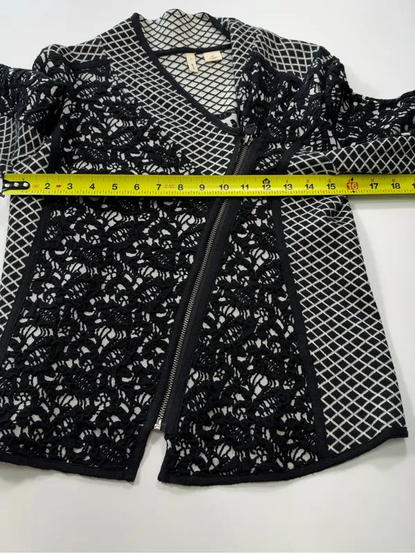 Moth Anthropologie Black & White Jacquard Moto Jacket with Asymmetrical Zipper - Image 5