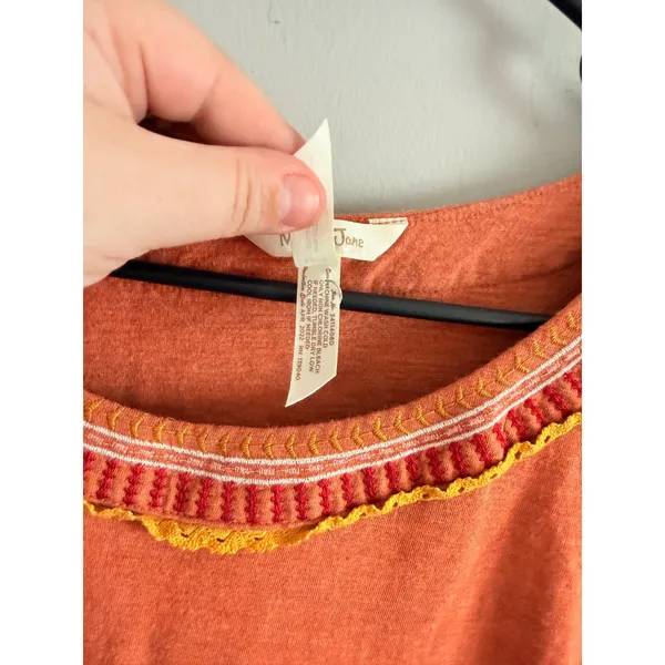 Matilda Jane Dress Womens XL Orange Tiered Babydoll Embroidered Ruffle Pocket - Image 4