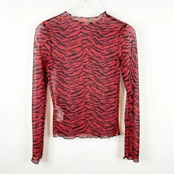 NEW Zara Sheer Animal Print‎ Mesh Top Women's S Red Long Sleeve Y2K - Image 3