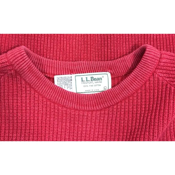 LL Bean Sweater Women’s L Red Cotton Ribbed Knit Pullover Made USA Vintage - Image 6