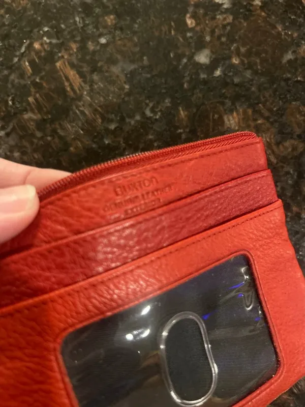 Buxton Genuine leather cherry red small wallet coin pouch travel accessory - Image 4