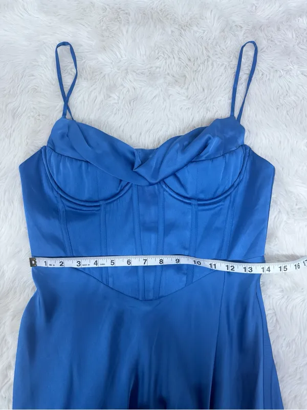 ASTR the Label Cannes Blue Satin Corset Maxi Dress Medium Wedding Guest Bustier - Image 14
