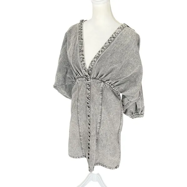 Joslin Studio Ayra Black Grey Denim Puff Sleeve Mini Dress Size 10 - Image 5