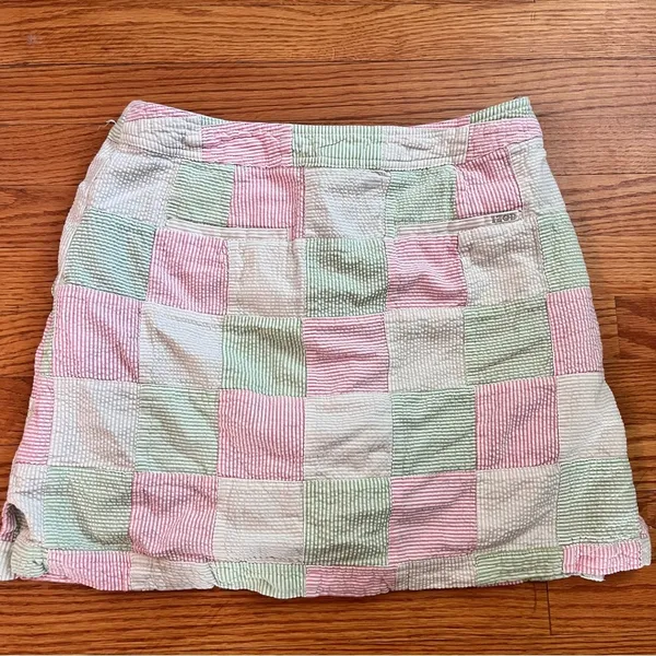 Izod Golf Plaid White Pink Green Seersucker Women's size 6 Skort Skirt - Image 6