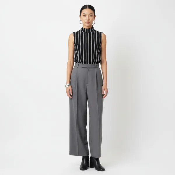 Anthropologie Moth Gray & White Striped Mock Turtleneck Sleeveless Knit Top S - Image 7