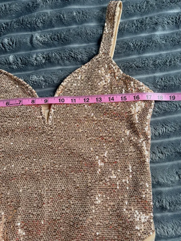 Cider Rose Gold Sequin Bodysuit Glitter Party Top Size Large NWT Glam Cocktail - Image 5