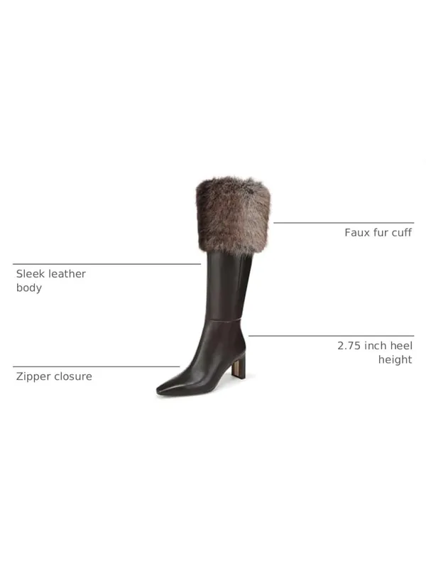 Sam Edelman Sylvia Dark Brown Leather Knee Boots with Faux-Fur Cuff size 8.5 NEW - Image 2