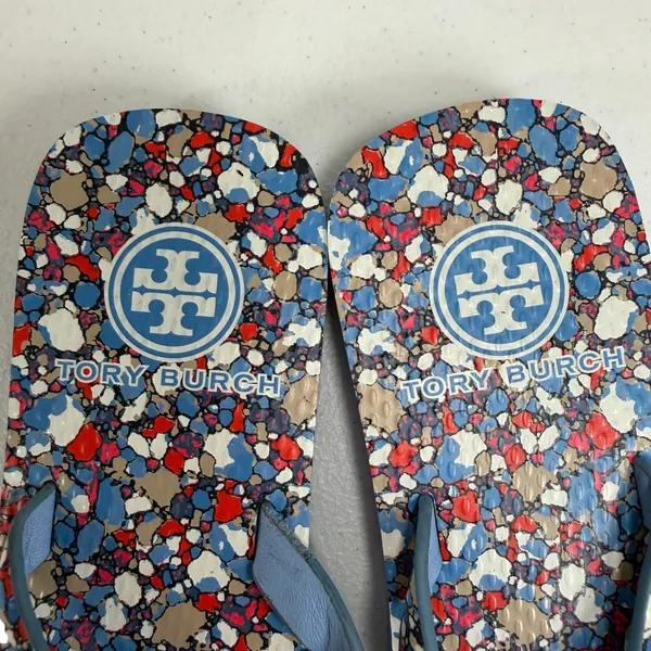 Tory Burch 6 Linosa Festival Flip Flop Printed Naplak Logo Thong Sandals Preppy - Image 7