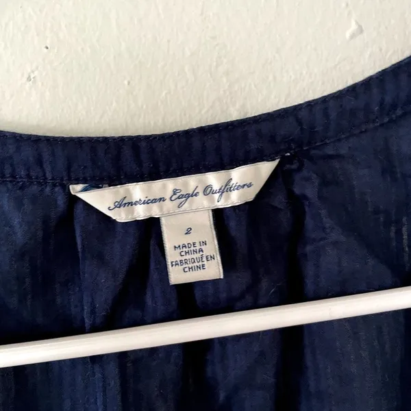 American Eagle black navy blue striped short sleeved puffed‎ sleeves cotton - Image 3