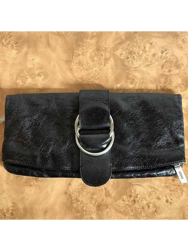 Vintage HOBO International Black Leather Foldover Clutch Wallet Organizer Purse - Image 2