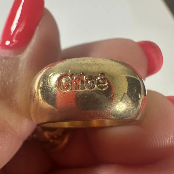 Chloé Paddington Gold Tone Padlock Star Charm Ring Rhinestone Size 6.5 - Image 6