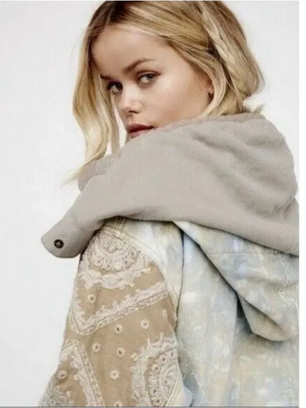 Free People Womens Layered Tie-Dye Parka Paisley Hooded Anorak Jacket Small - Image 2