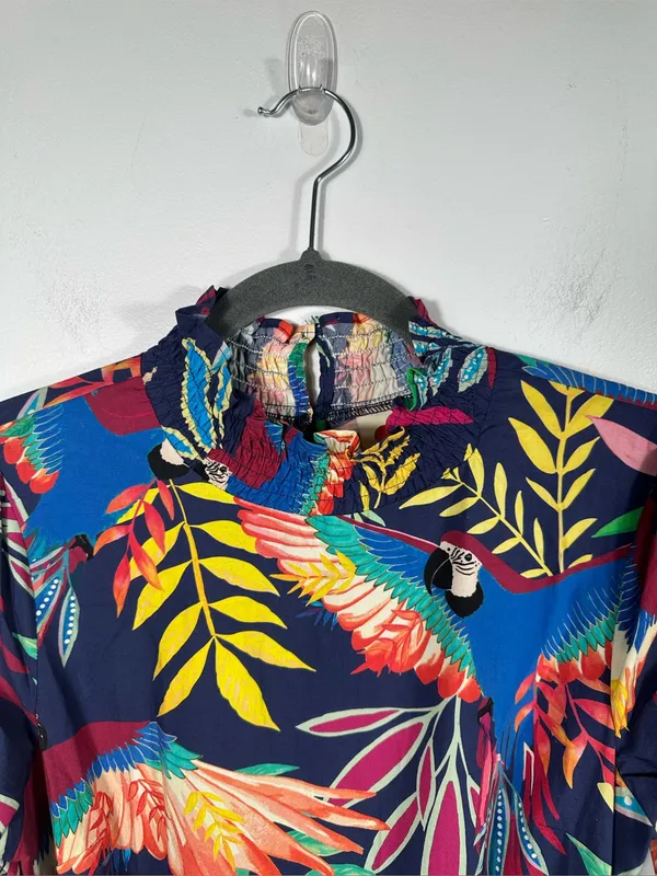 FARM Rio for Anthropologie Aves‎ Mini Dress Tropical Parrot Print Belted Size XS - Image 5