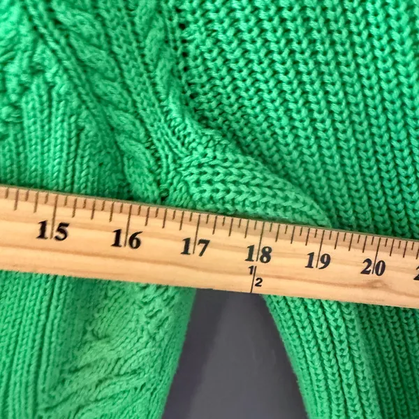 Talbots Petite Small Kelly Green Cable Knit Sweater Diamond Crewneck Preppy‎ - Image 3