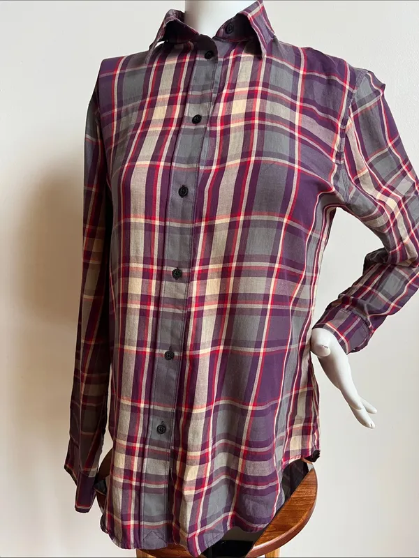 Ralph Lauren Classic Plaid Button-Up Shirt in Purple and Cream - Image 2