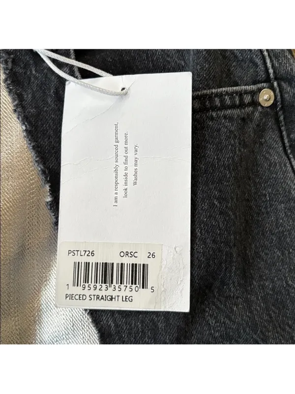 NWT FRAME Pieced Metallic Silver Black Straight Leg Jeans Size 26 Retail $448 - Image 9