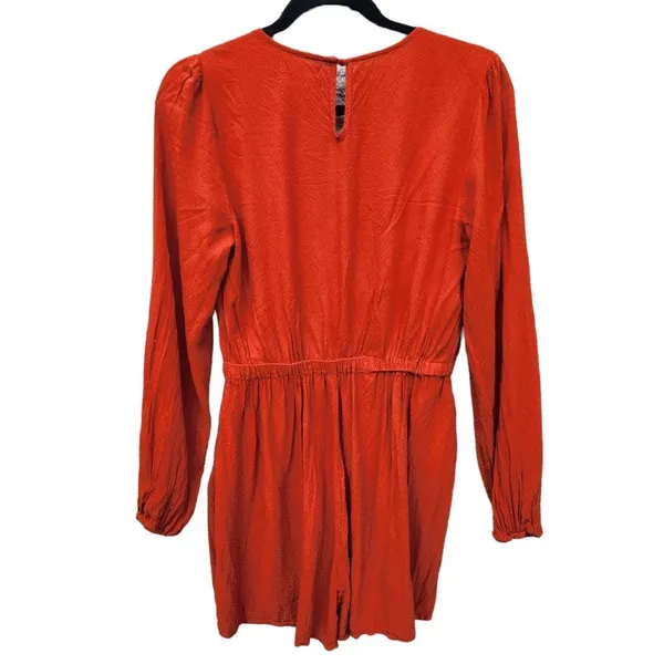 Urban Outfitters Mona Surplice Long Sleeve Romper Sz‎ Medium Rust Orange Viscos - Image 3