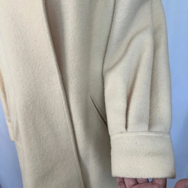 Vintage Michelle Stuart Wool‎ Coat Puff Sleeve Button Front Jacket Cream Mediun - Image 5