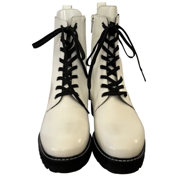 Thursday Boot Company Leather Combat Boots in Ecru‎ White Sz 10 Chunky Lug Sole - Image 6