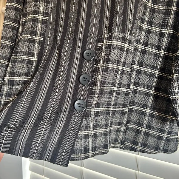 Habitat Black White Chunky Button Plaid Textured Jacket Cardigan Top Size L - Image 5