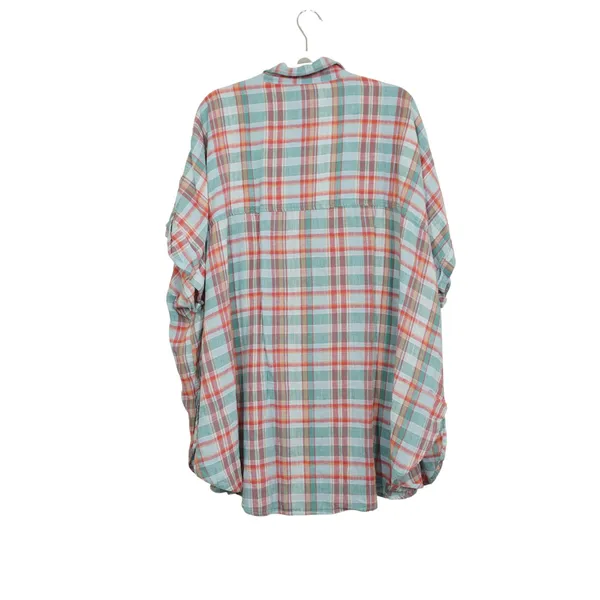 American Eagle Oversized Plaid Linen Blend Button Down Shirt XXL Short Sleeve - Image 8