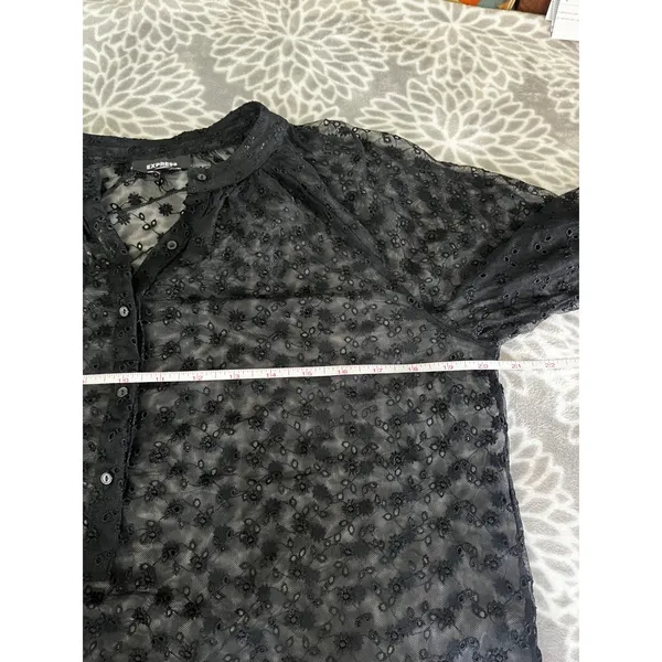 Express Black Sheer Floral Long Sleeve Blouse Large Goth Chic Romantic Whimsigoth Top - Image 5
