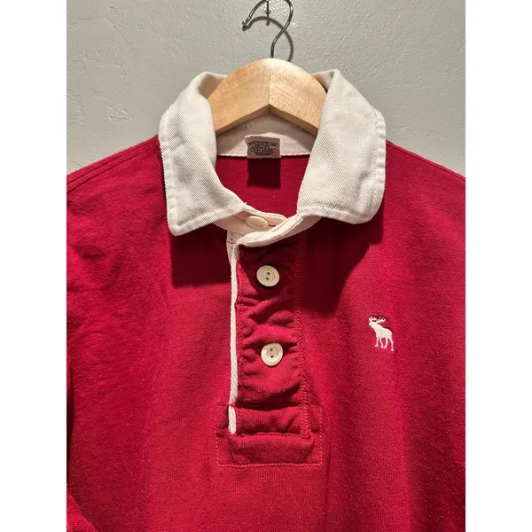 Y2K Abercrombie & Fitch Red Rugby Polo Shirt Moose Logo Medium Vintage - Image 2