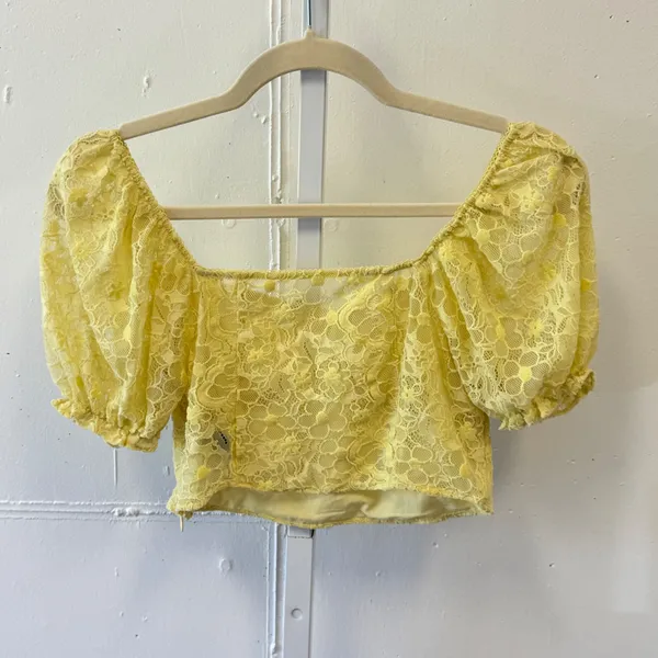 Cider Yellow Floral Lace Puff Sleeve Crop Top Sweetheart Neck Size S Coquette - Image 2