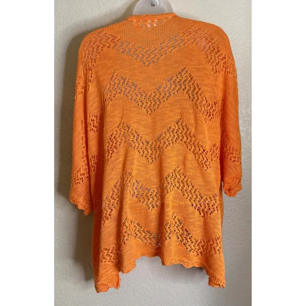 Cato Woman 22/24W Cardigan Orange Pointelle Knit Open Front Scalloped Trim Boho‎ - Image 2