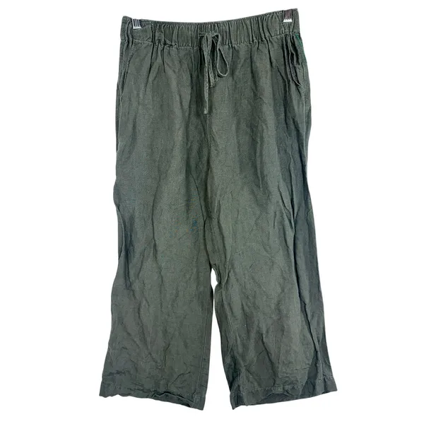 Abercrombie & Fitch Olive Green Linen Blend Pull On Wide Leg Pants Women Size XS - Image 2