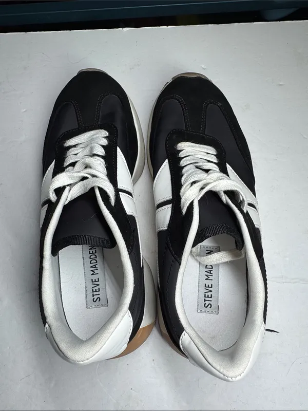 Steve Madden Womens 7 Kendrix Athletic Jogger Casual Sneakers Shoes black white - Image 8