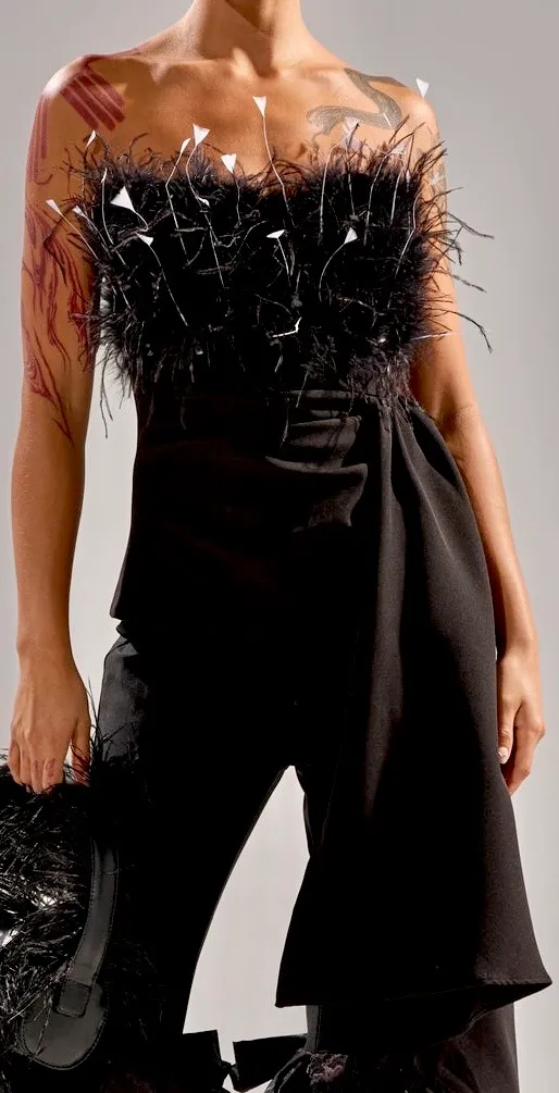 AKIRA NWT Limited Edition high-fashion Feathered tailored Corset Top XL - Image 3
