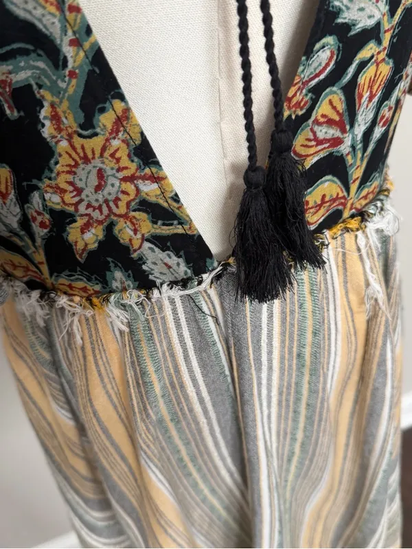 Free People Under The Sun Tunic Dress Mixed Print Floral Striped Boho Festival - Image 7
