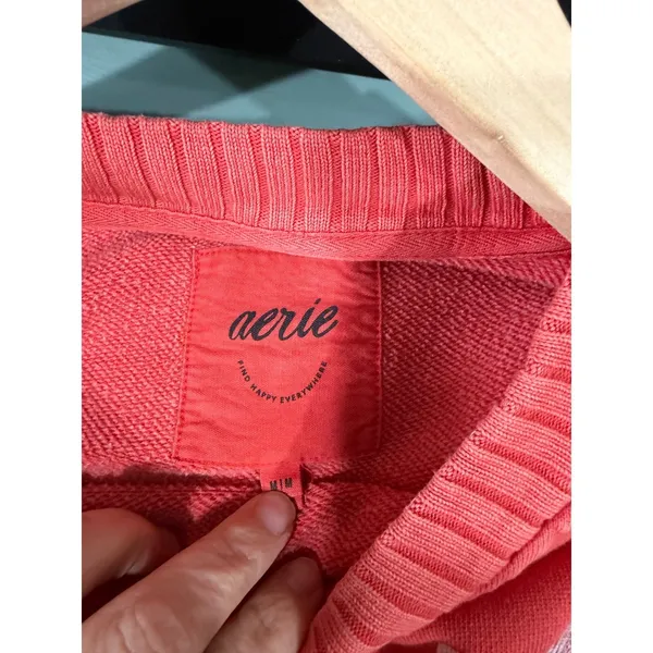 Aerie Mind In The Mtns Graphic Sweatshirt Coral Red Ribbed Oversized Medium - Image 6