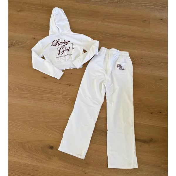 Hello Molly Zip Hoodie & Sweatpants Set Base Lucky Girl Size S White Red - Image 6