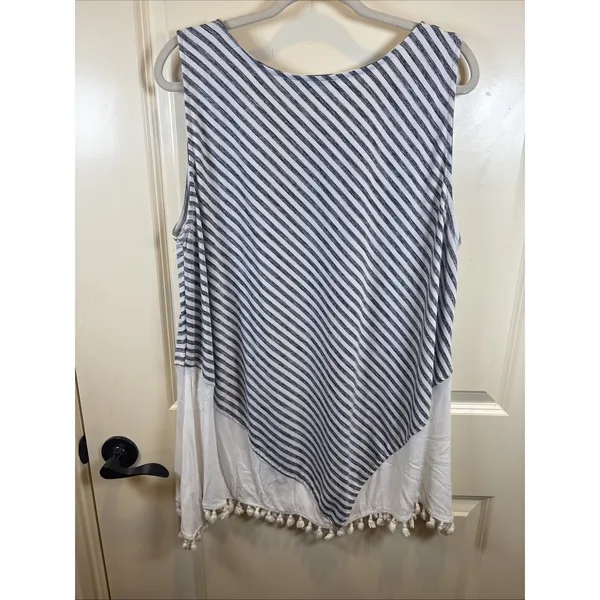 Umgee Sleeveless Stripes Cotton Blend Tunic Women Size‎ 2XL Tank Boho Coastal - Image 5