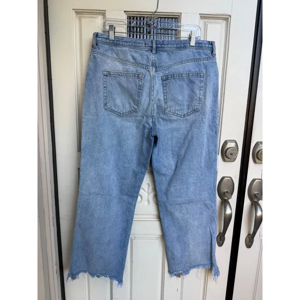 We The Free Free People Jeans Light Wash Straight Leg Raw Hem Button Fly Size 31 - Image 4