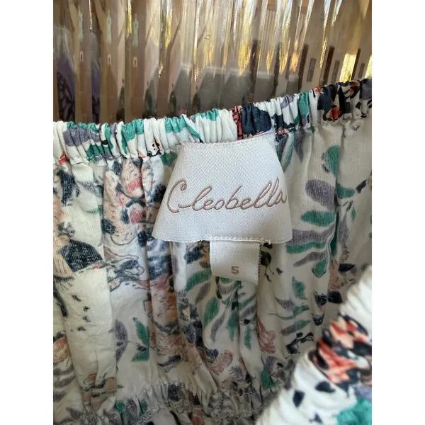 Cleobella Womens Floral Smocked Peplum Puff Sleeve Top White Multi Size Small - Image 3