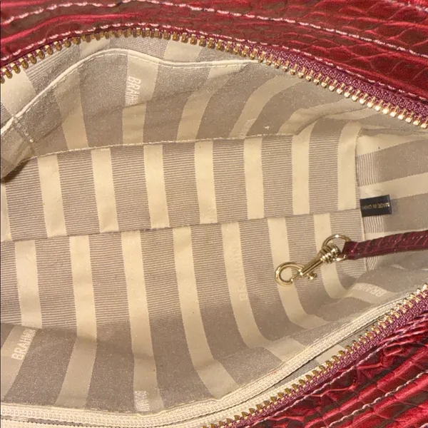Brahmin Croc-Embossed Crossbody in Burgundy and Black - Image 4
