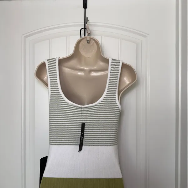 Lulus Women Dress Small Sage Green White Striped Knit Maxi Dress Coastal Chic - Image 6