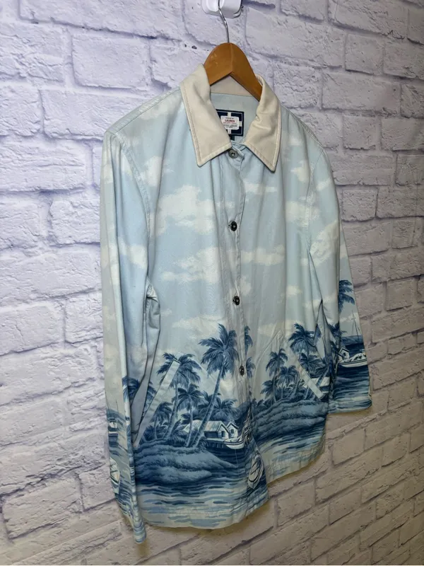 RALPH LAUREN Naval Supply Size M Barn Jacket Blue St Martin Island Boat Print - Image 6
