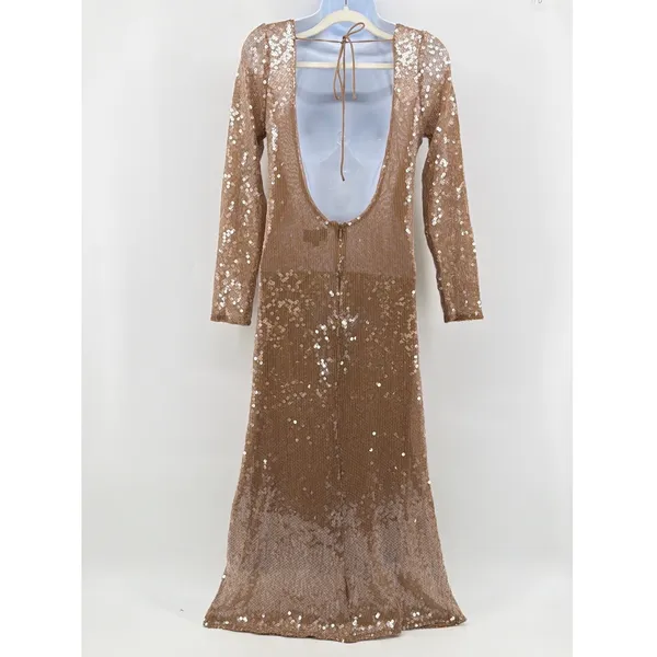 Bardot Verona Sequin Midi Dress XL US 10 Long Sleeve Keyhole Gold Bronze - Image 6