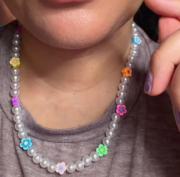 Rainbow Flowers with Pearls Necklace - Image 2