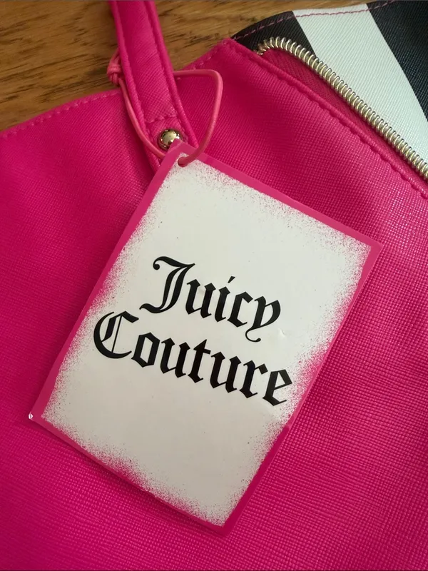 NWT - Juicy Couture - Hot Pink Tote with Black and White Stripe Sides - Image 3